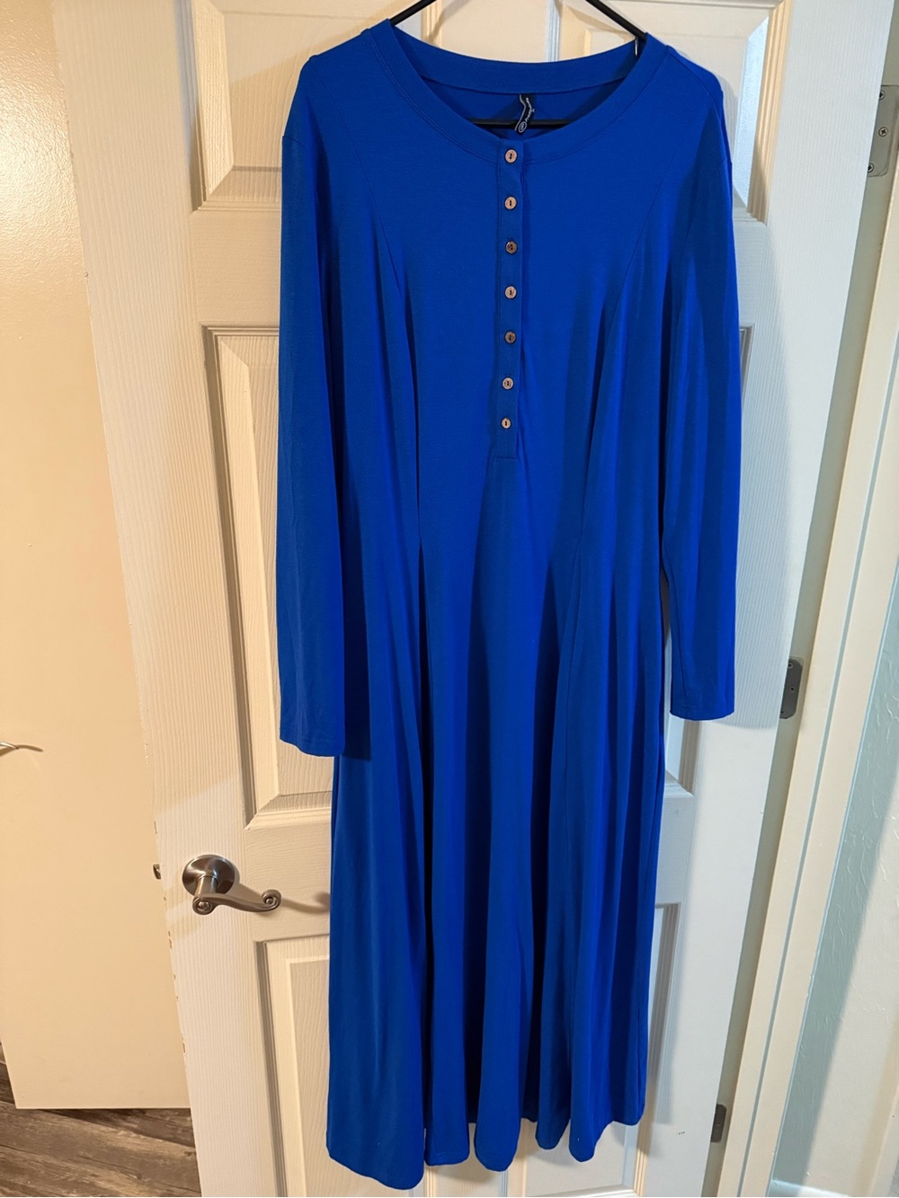 Long Sleeve Royal Blue Maxi Dress with Button Placket